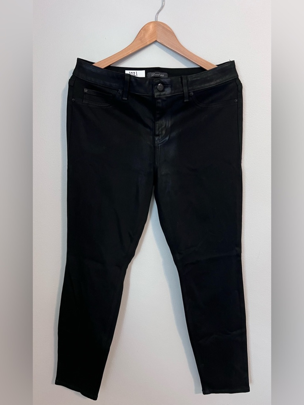 Level 99 | Black Coated Skinny Jeans | Size 14 | High Rise Stretch 28.5” Inseam